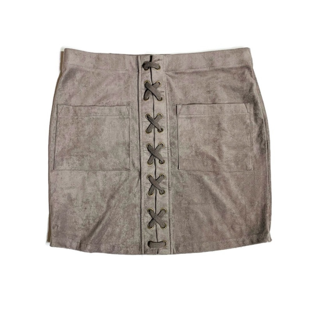 STREETWEAR Society M taupe suede lace front mini skirt
